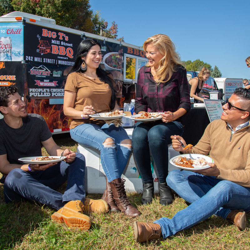 group eating BBQ