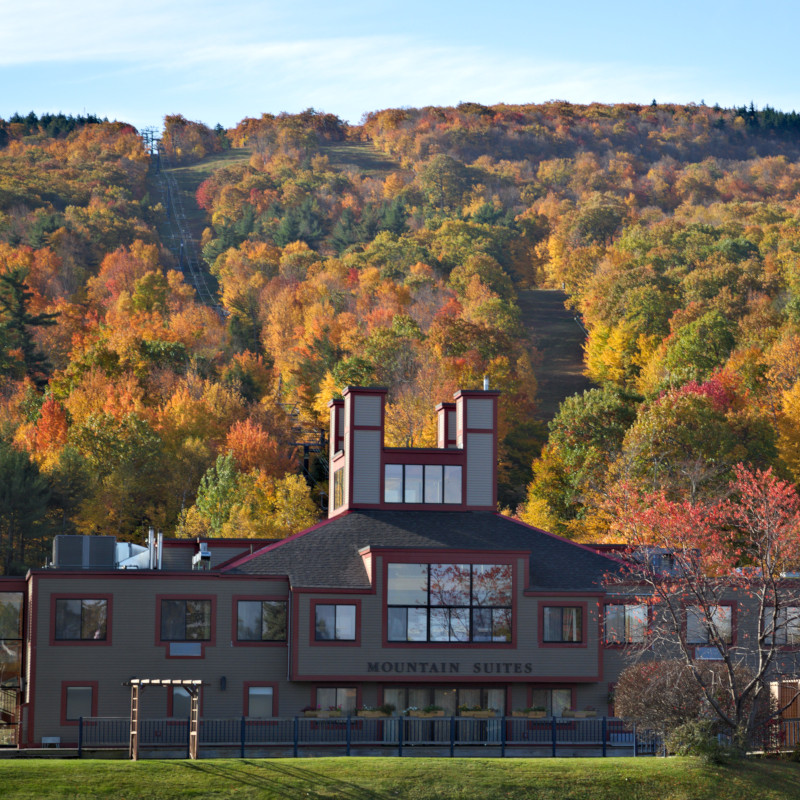 base lodge with mountain in fall foliage